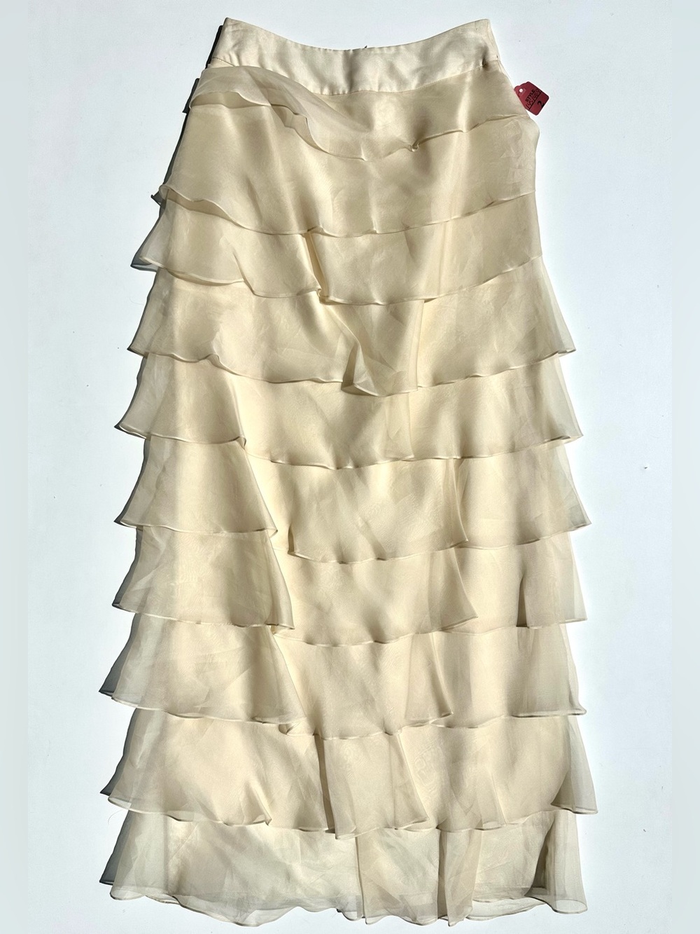 Kay Unger Silk Chiffon Tiered Ruffle Cream Women's Maxi Evening Skirt, 2
